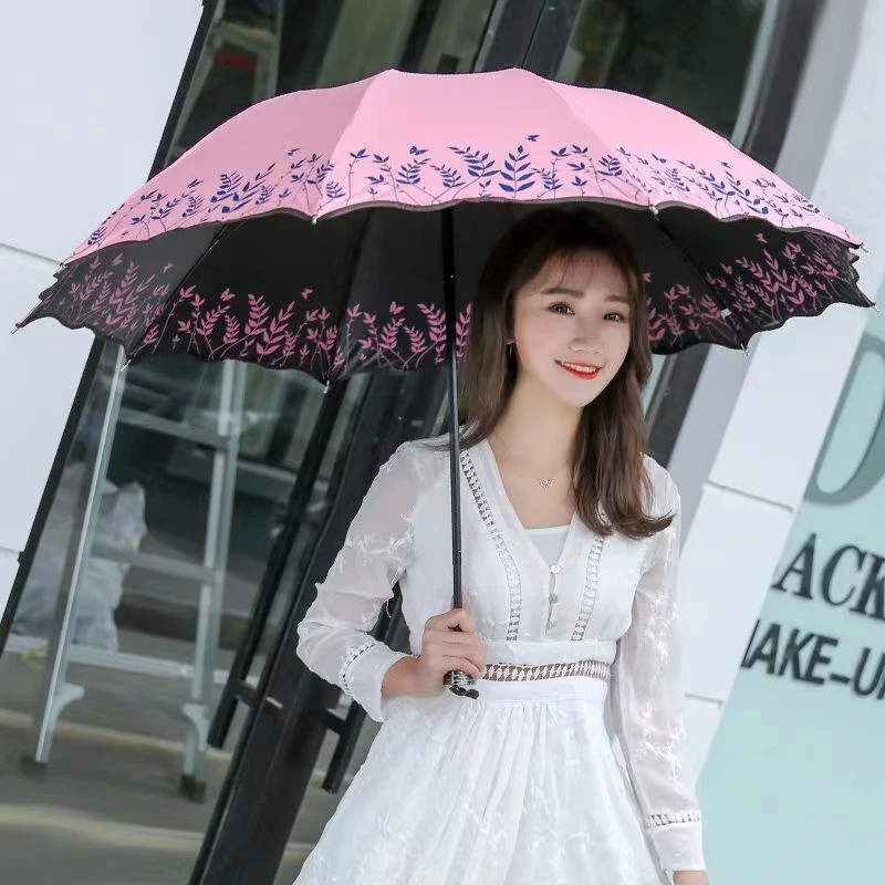 三折10骨加大加固加厚黑胶印花晴雨伞防晒防紫外线遮阳伞女太阳伞