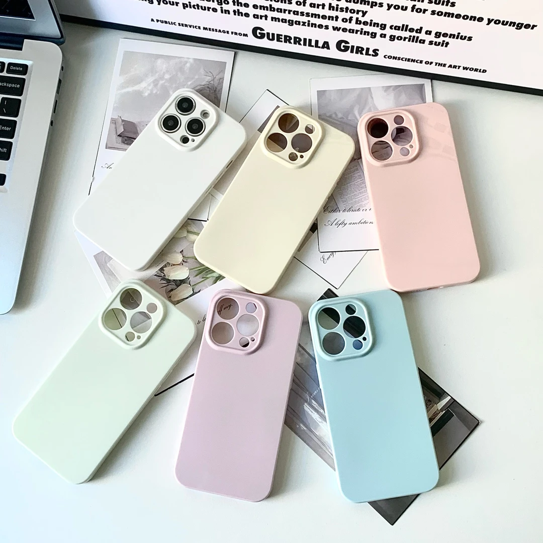 ins奶油光面适用苹果系列iPhone14promax简约纯色马卡龙13/12软壳