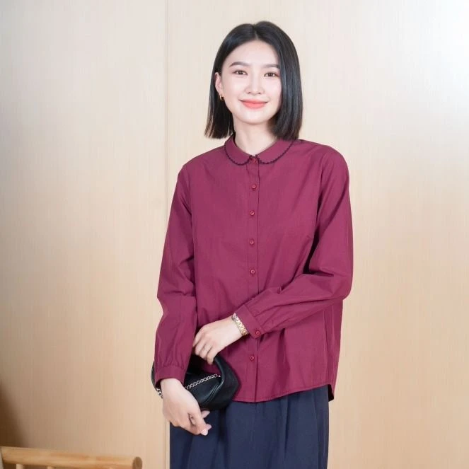 精致钩花领衬衫C242213916-1 Z