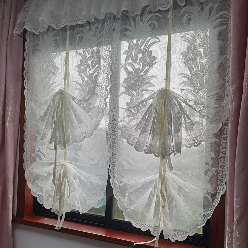 免打孔窗帘厨房隔断纱帘阳台客厅罗马帘气球帘装饰扇形中式提拉帘