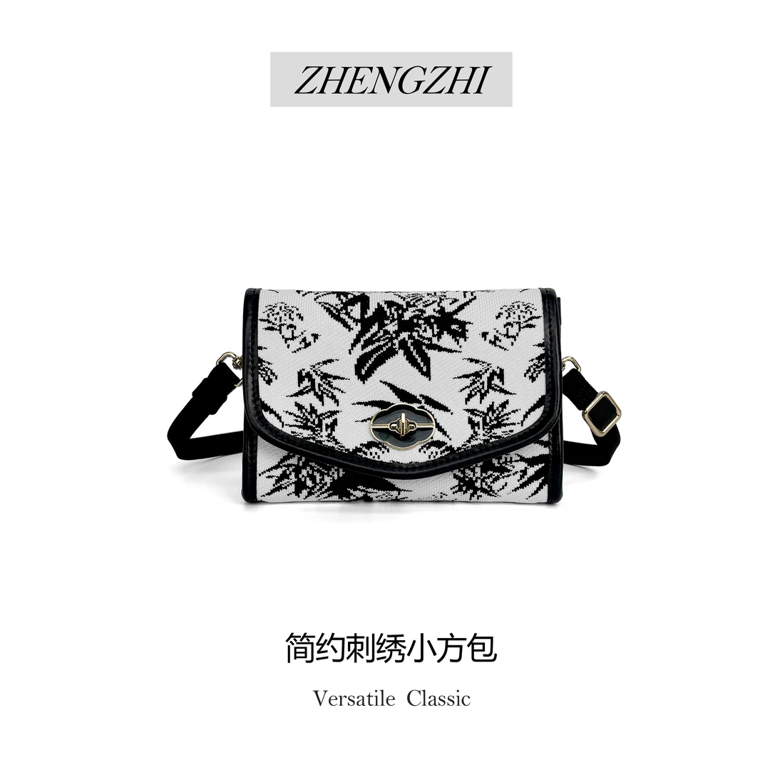 ZHENGZHI春夏新中式高级感刺绣小包休闲斜挎小众牛皮飞织女包A10