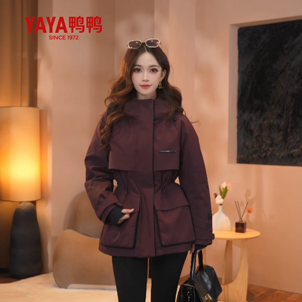 鸭鸭2024新款户外运动防风女派克羽绒服加厚中长款连帽防风外套v