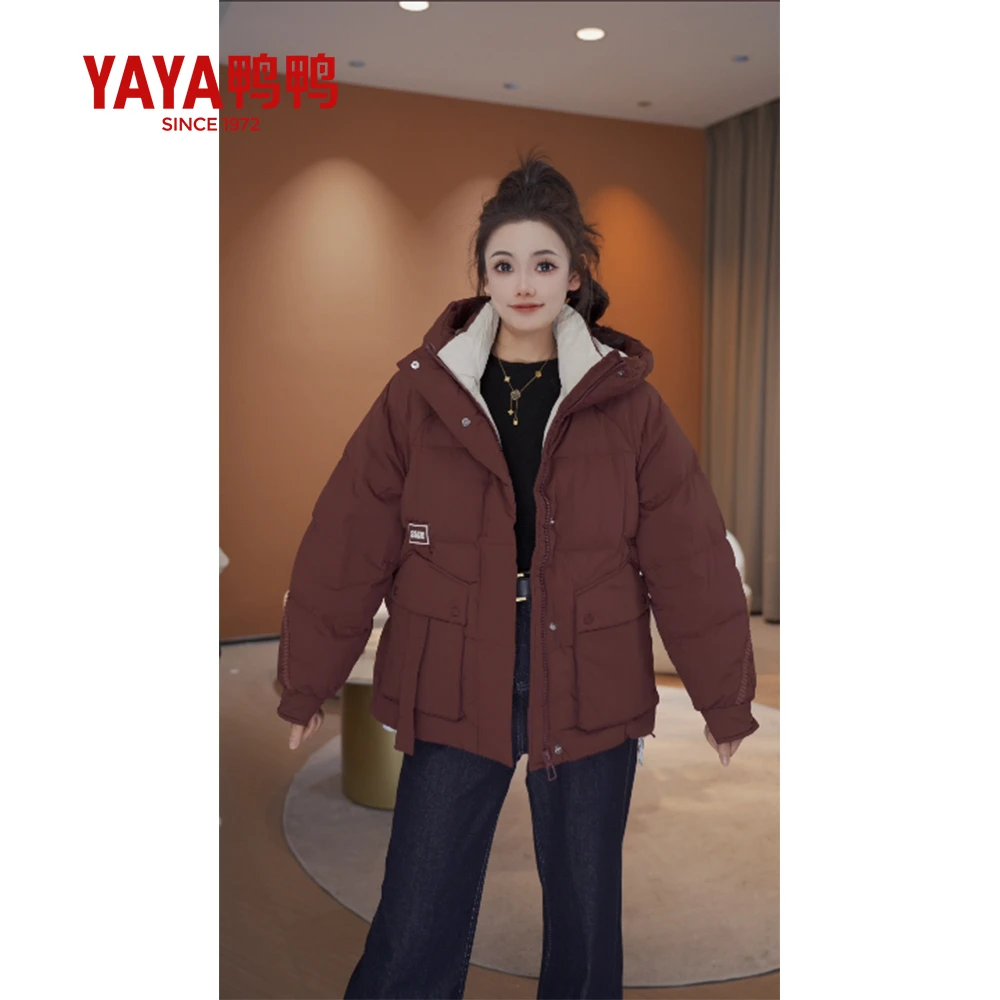 鸭鸭羽绒服女短款2024年新品时尚百搭可拆帽加厚鸭绒保暖外套w