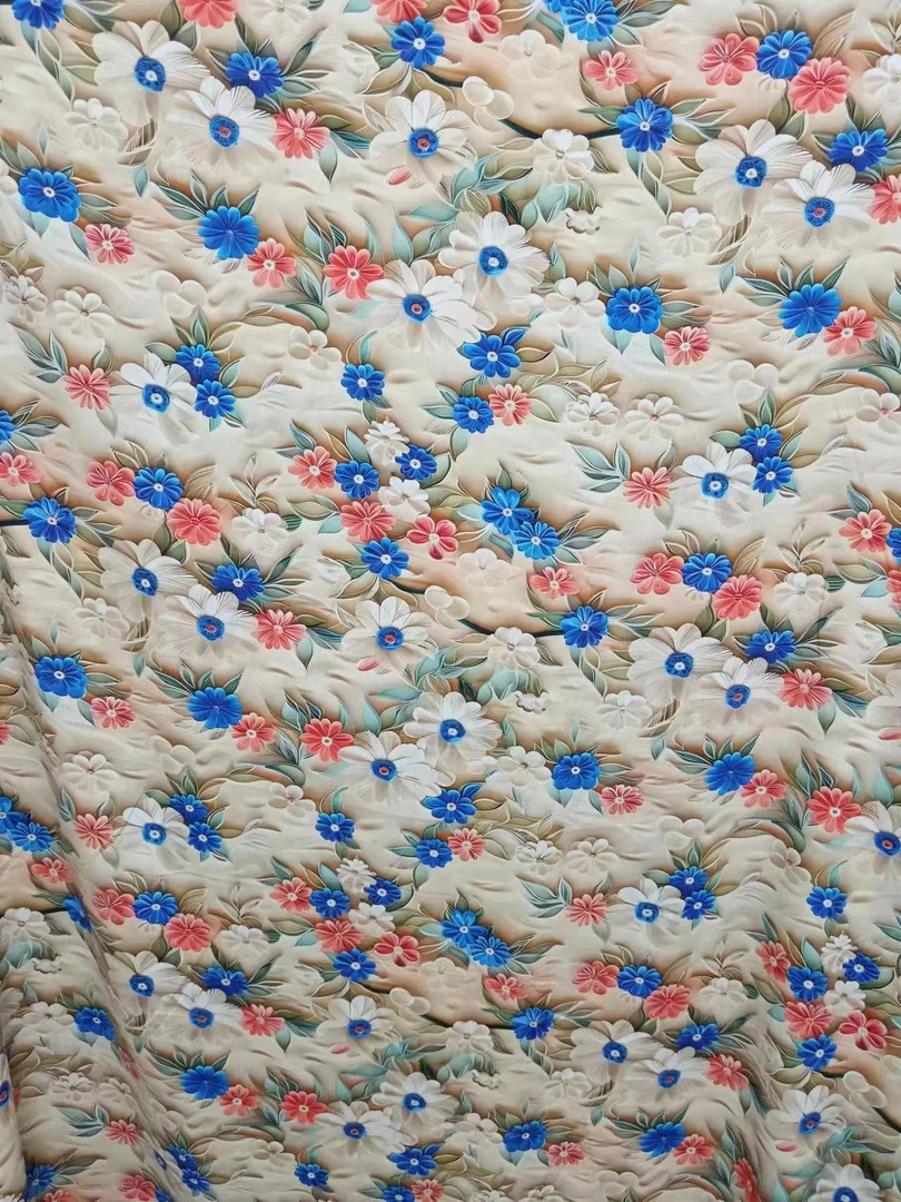 花开富贵五D七彩浮雕棉绸面料