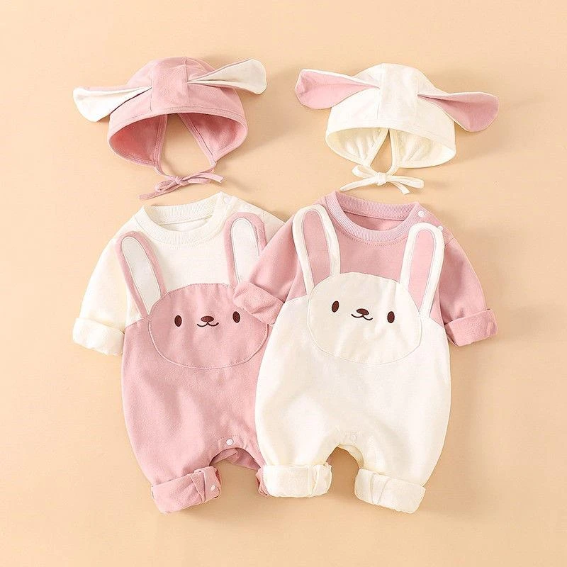 婴儿连体衣春秋季可爱哈衣女宝宝春秋套装超萌长袖满月服儿童外yy