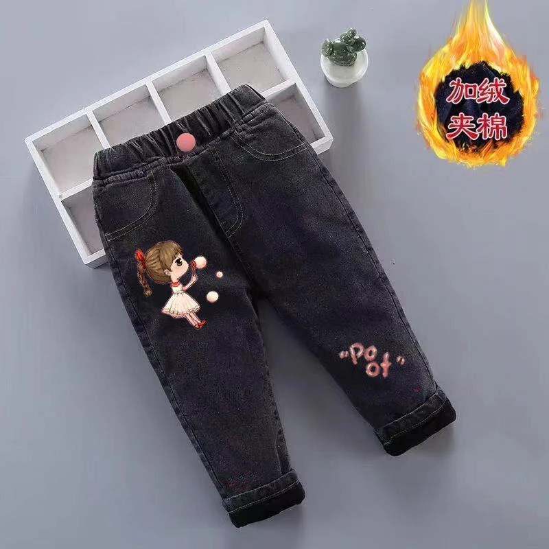 女童冬季加绒牛仔棉裤韩版儿童加绒裤子女宝宝棉绒一体保暖裤外穿