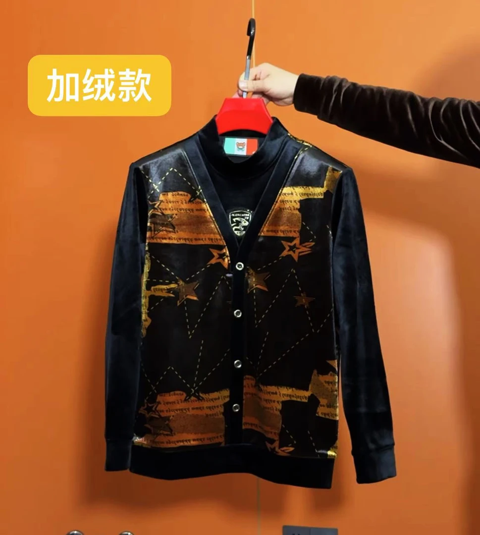 清 清 假2件设计男装男士卫衣时尚休闲潮流风（加绒）904