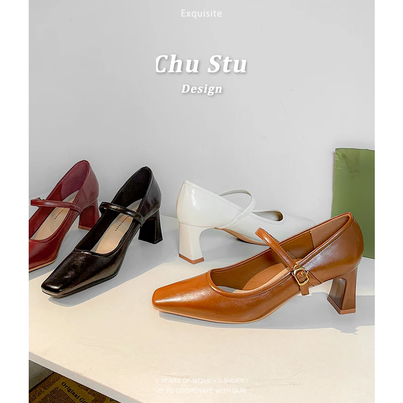 职场法则●方头单鞋女软皮高跟鞋通勤OL软皮浅口细高跟鞋