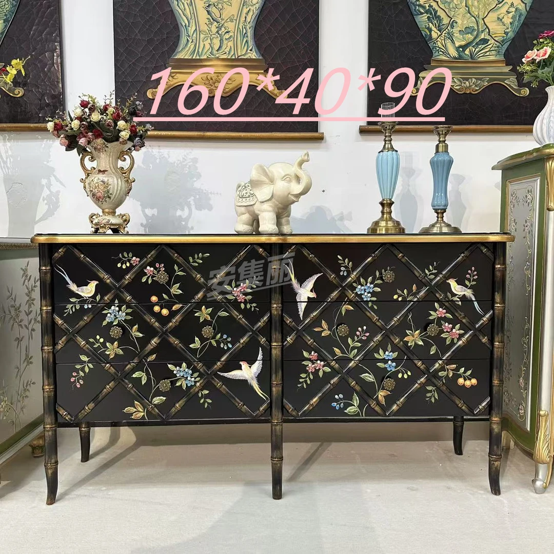 安集丽法式六斗柜实木雕刻竹节柜卧室床尾柜