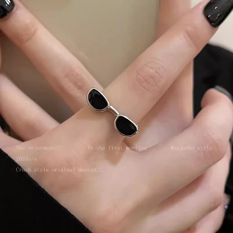合金戒指 【开口可调】趣味墨镜独特小众设计食指戒夏天开口指环