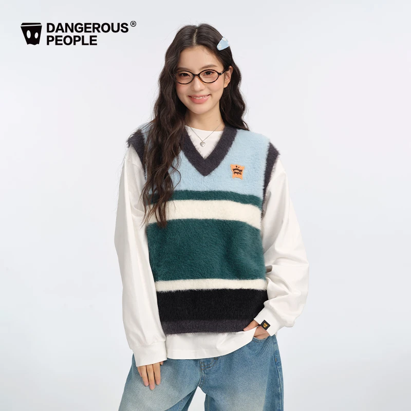 Dangerouspeople薛之谦dsp秋冬百搭时尚撞色V领条纹百搭毛衣背心