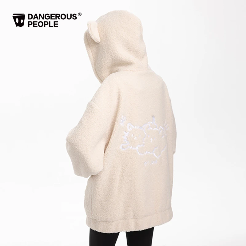 Dangerouspeople薛之谦dsp毛巾绣毛绒仿羊羔毛连帽开衫宽松外套