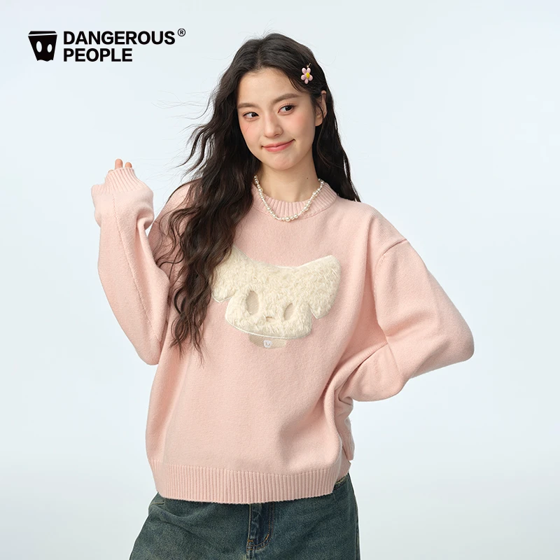 Dangerouspeople薛之谦dsp立体卡通贴布基础百搭女装圆领套头毛衣