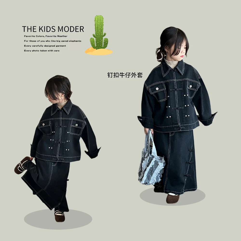 【春季福利】60328女童古风牛仔长袖外套2025春秋儿童复古宽松开衫