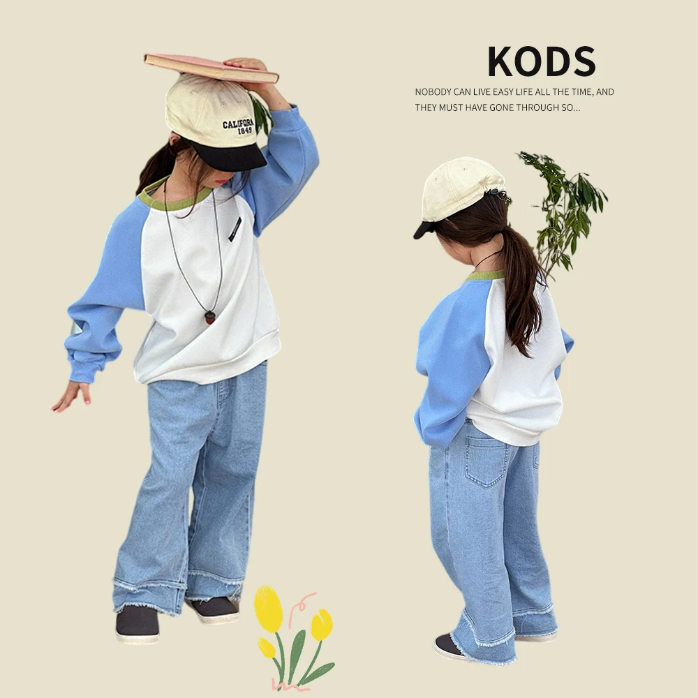 【春季福利】60020韩版儿童拼色长袖T恤洋气休闲女童春秋百搭上衣