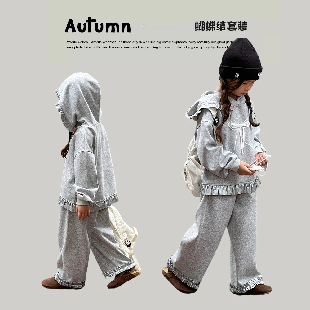 【春季福利】60355女童韩版蝴蝶结套装20025春秋儿童洋气连帽两件套