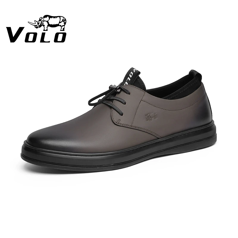 VOLO/犀牛男款男士舒适德比透气免系带百搭低帮真皮板鞋