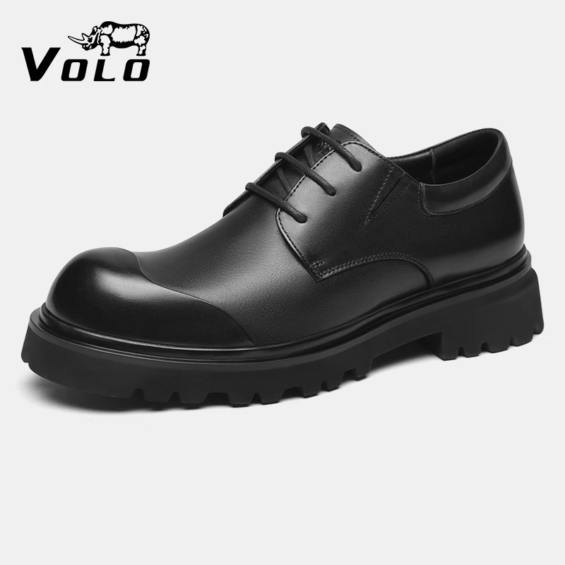 VOLO/犀牛舒适时尚厚底英伦风黑色正装商务增高皮鞋真皮大头男鞋