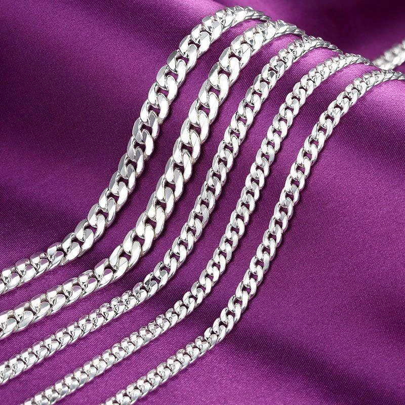 链子足银 990足银平板项链男女士款塔克马鞭链纯银扁平链霸气时尚