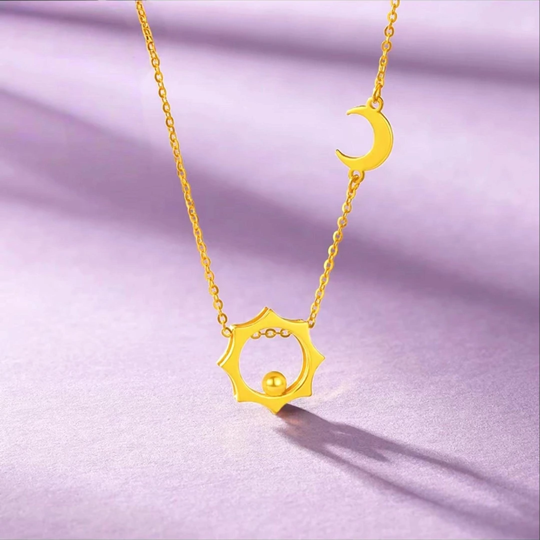 【贞爱福】足金日月同辉套链简约个性小众高级感