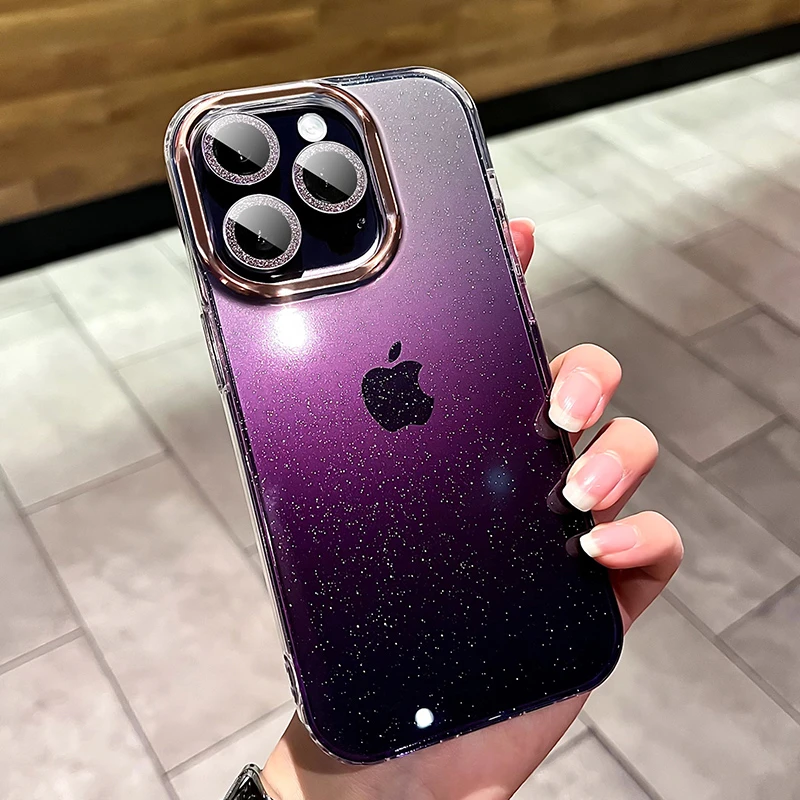 全包渐变闪钻透明适用苹果iPhone15promax/14/13/12手机壳男防摔