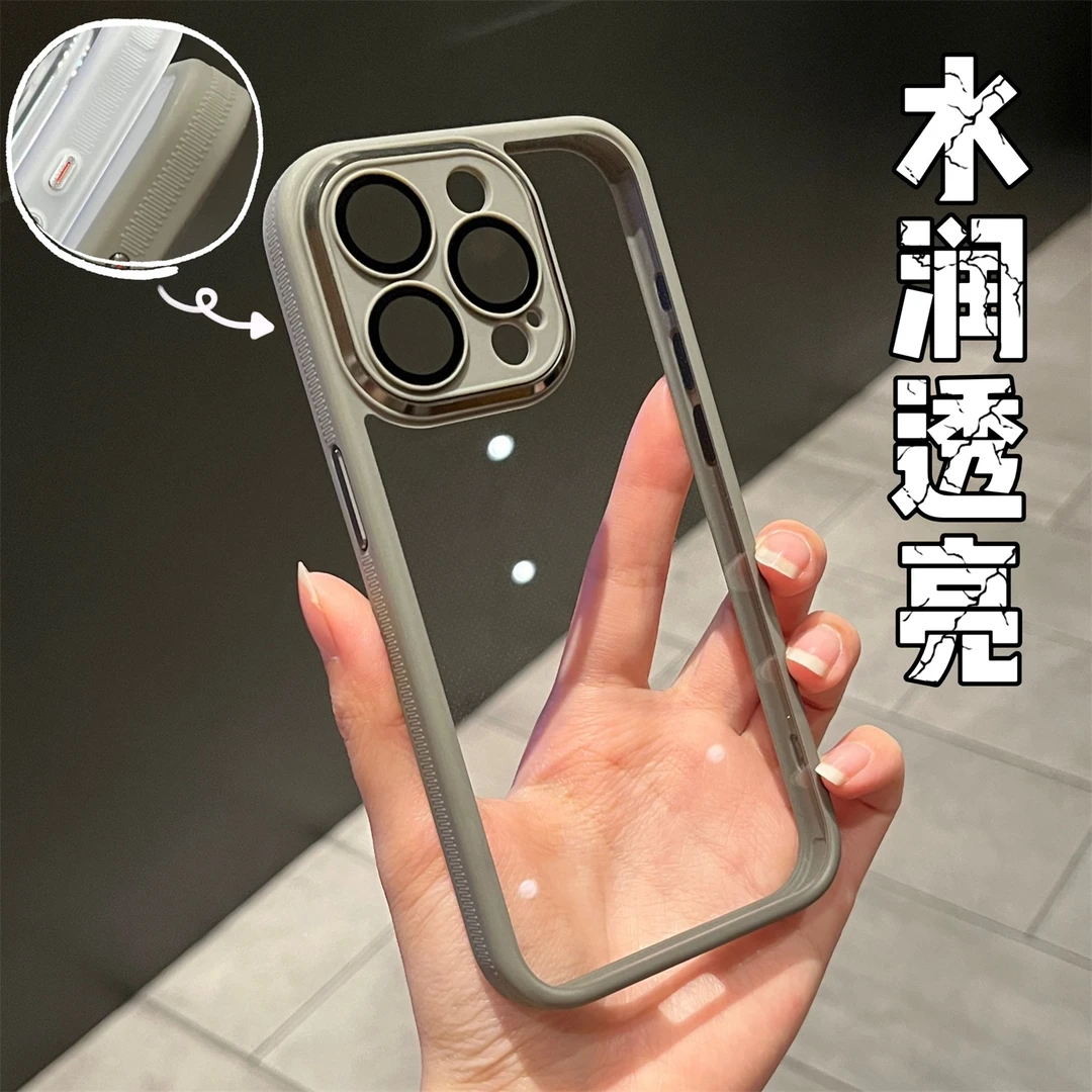 护镜防滑条透明简约防摔适用苹果iPhone15promax/14/13/12手机壳
