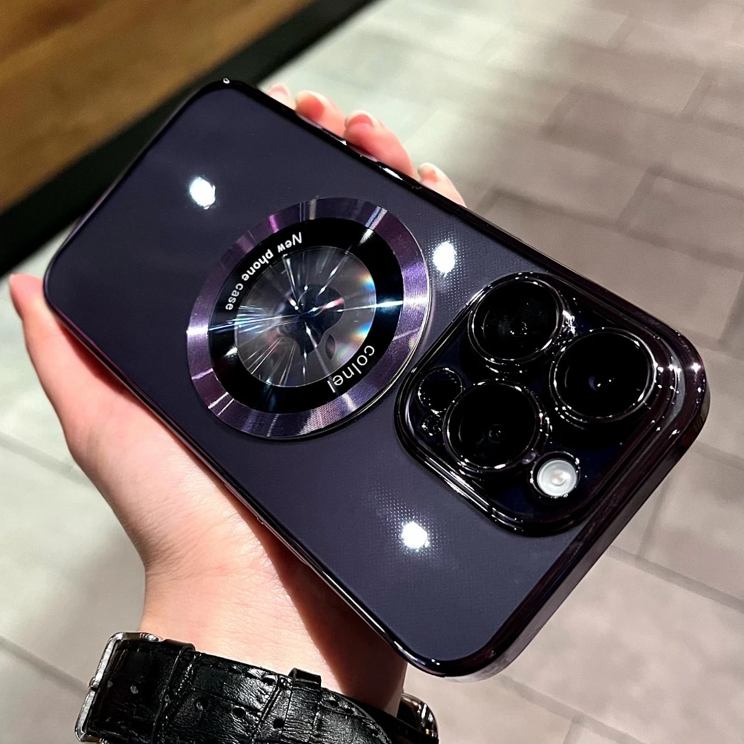 磁吸护镜露标透明适用于苹果iPhone14promax/15手机壳硬简约防摔