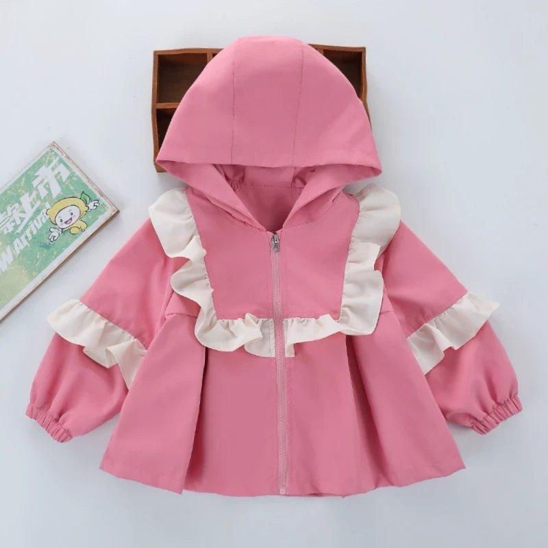 兮绯推荐LH002外套秋季新款洋气女宝宝秋装花边冲锋衣中大童外套