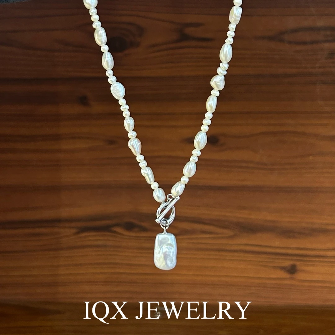 吊坠925银 不规则OT扣休闲轻奢百搭白珠项链