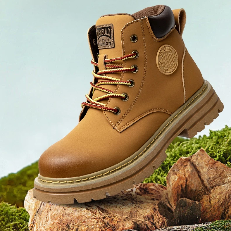 beacycat情侣款真皮时尚复古马丁靴男女秋冬加绒保暖大黄靴工装靴