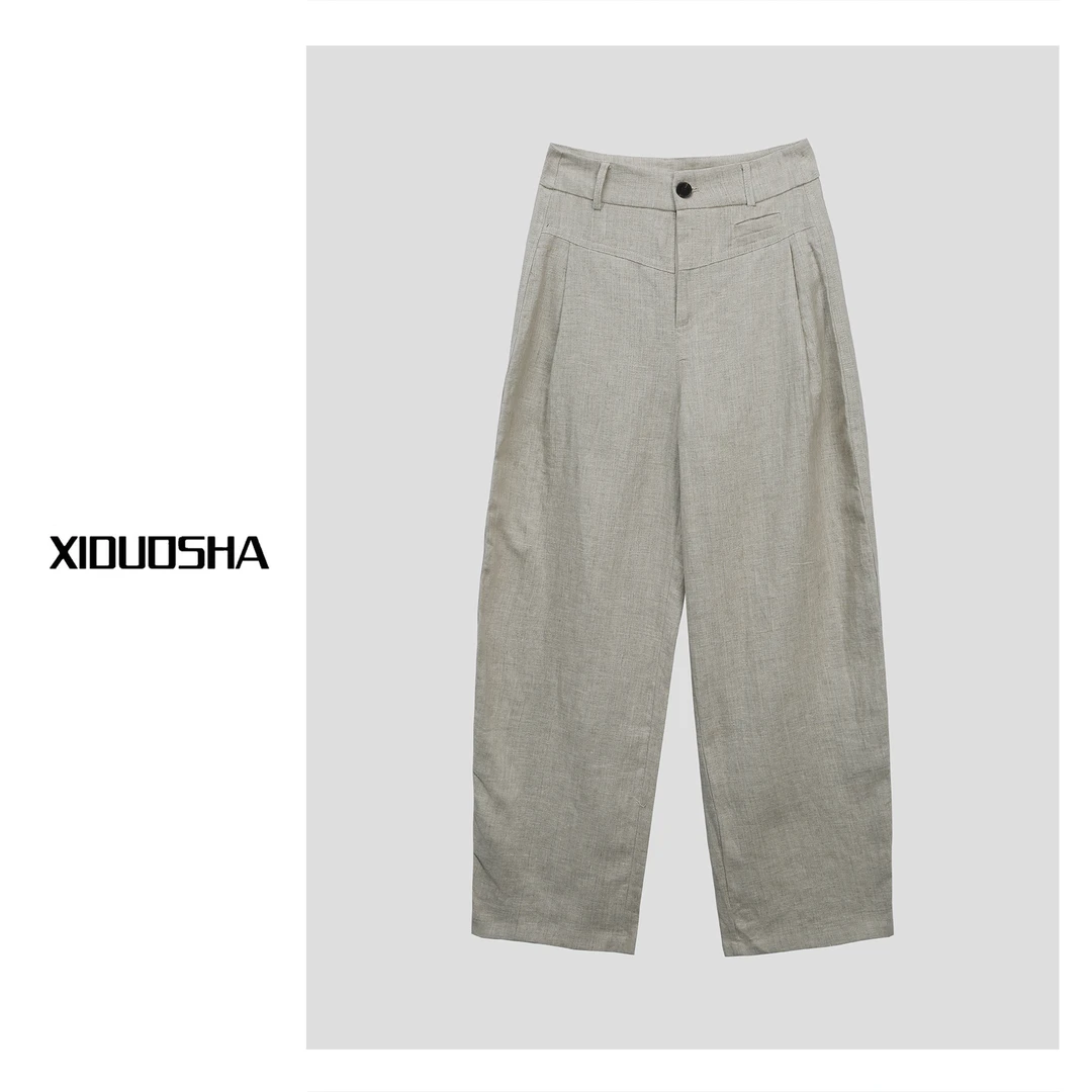 XIDUOSHA/喜朵莎欧货百搭简约休闲夏季麻料褶皱显瘦香蕉裤XDS276