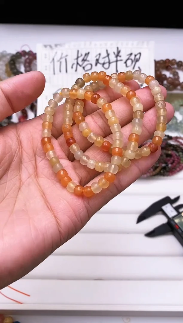 【闪购商品】石英质玉（金丝玉）手链未镶嵌老型珠金丝玉手串