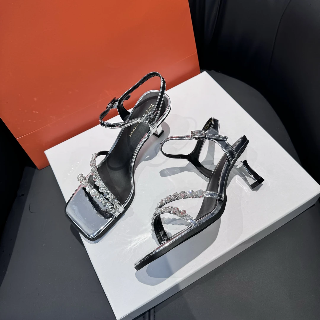 【4厘米】水钻一字带高跟女凉鞋2024新款轻奢细跟时装高跟鞋夏季