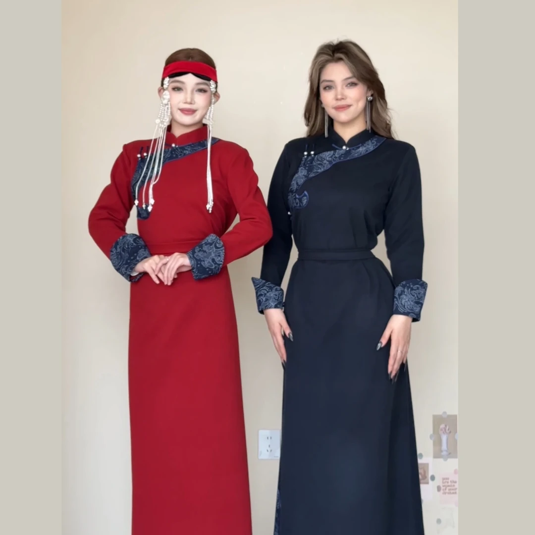 【大树蒙古袍】蒙氏秋季新款立领民族风单款双色女款蒙古袍设计款