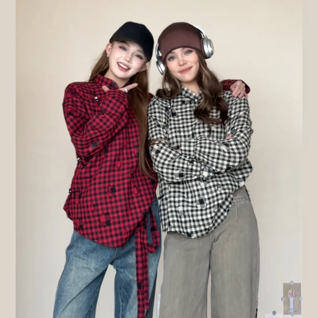 【大树蒙古袍】冬季福利款蒙氏立领格纹设计短款单款双色上衣衬衫