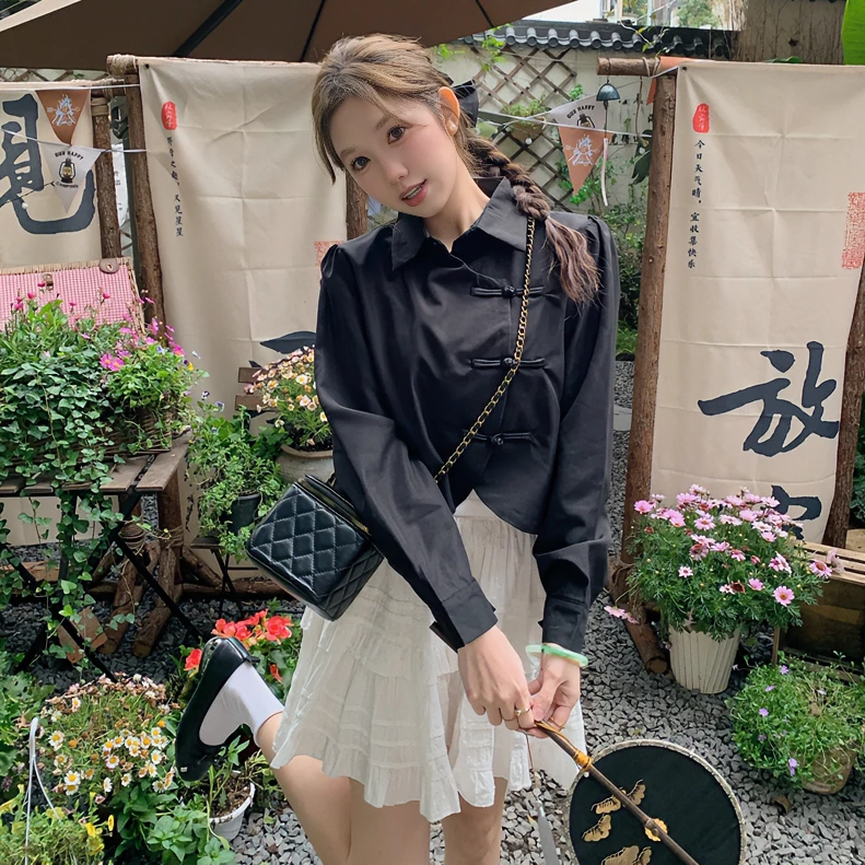 新中式国风衬衫女春夏季黑色设计感小众百搭气质显瘦时尚长袖上衣