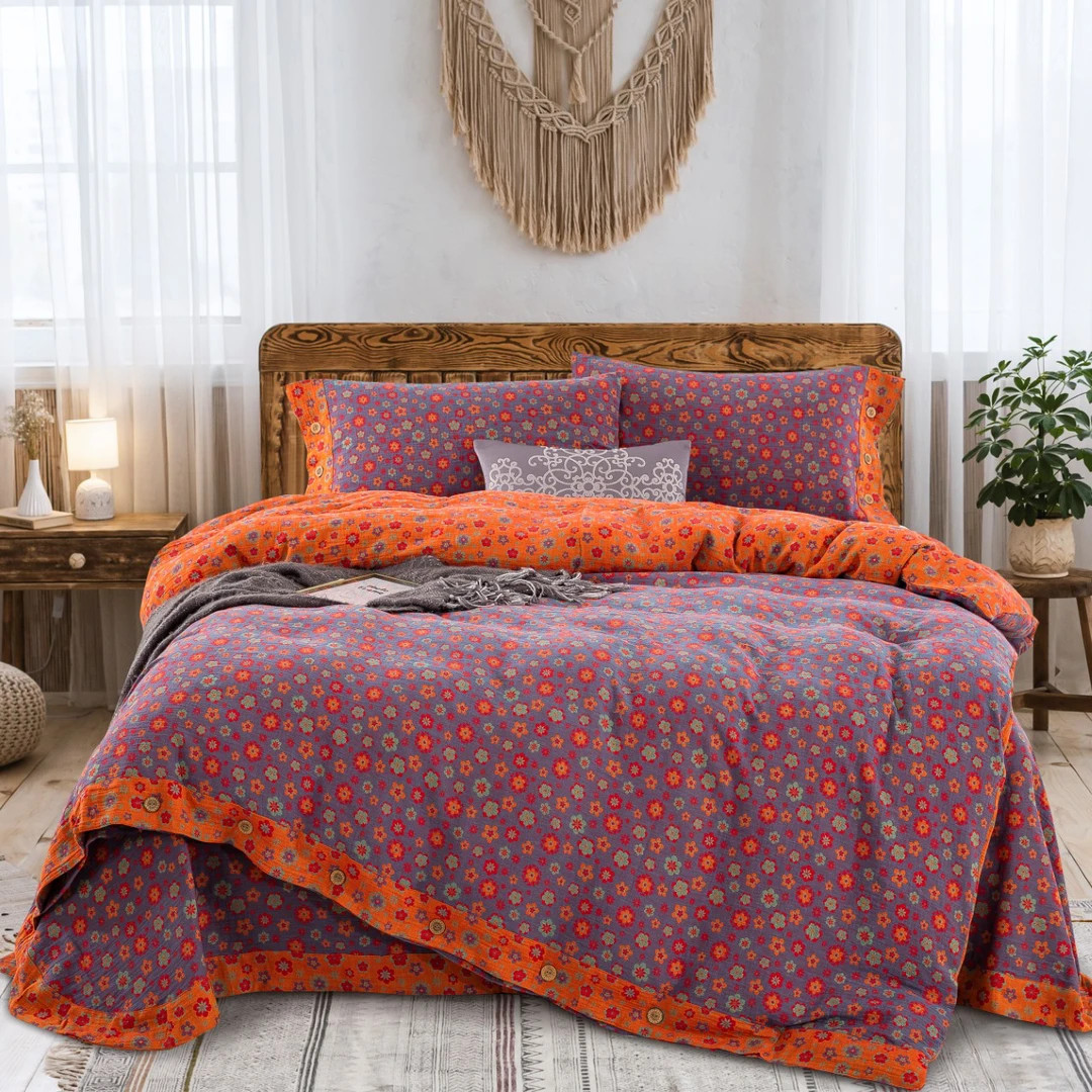 【花香四溢】全棉色织提花双层纱床上用品四件套复古轻奢