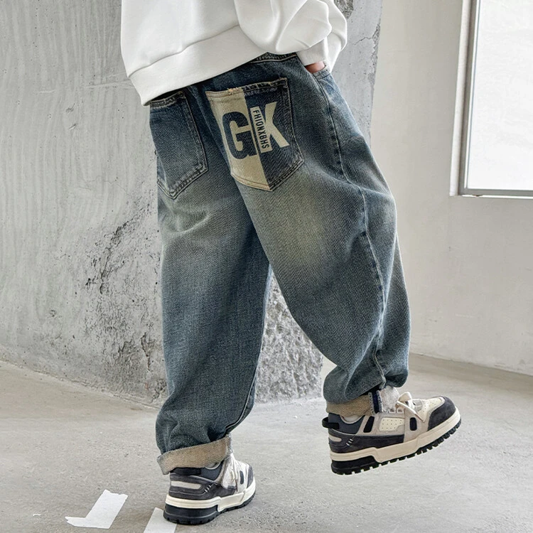 2024男童潮流牛仔裤韩版男童牛仔裤春秋宝宝新款阔腿6-12岁