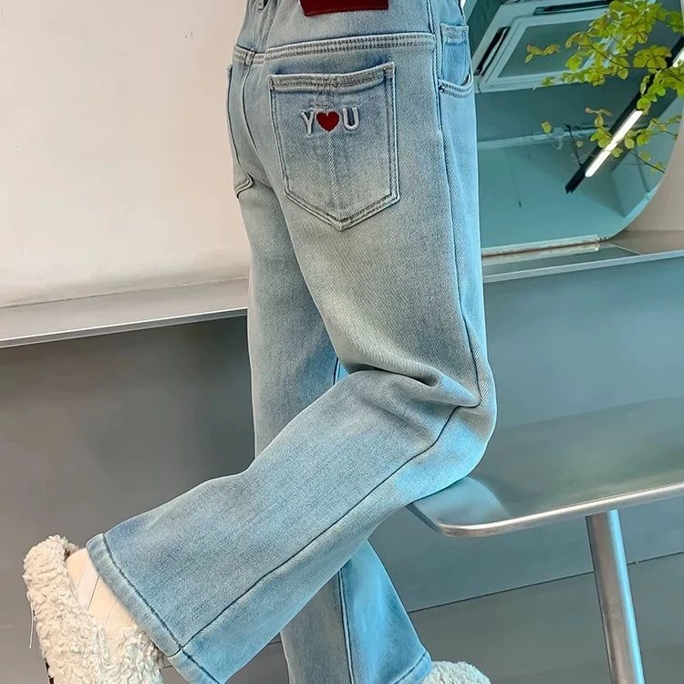 女童牛仔裤冬季裤子加绒秋冬2024新款时髦长裤秋冬洋气儿童牛仔裤