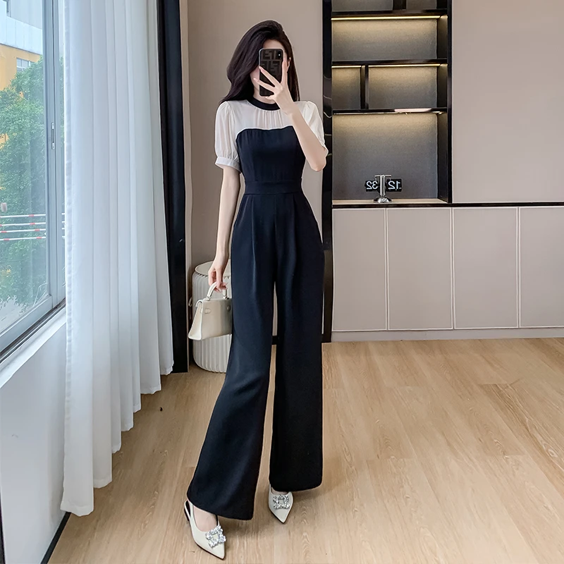 气质名媛高腰显瘦阔腿连衣裤套装2025年夏装新款时尚连身连体裤女