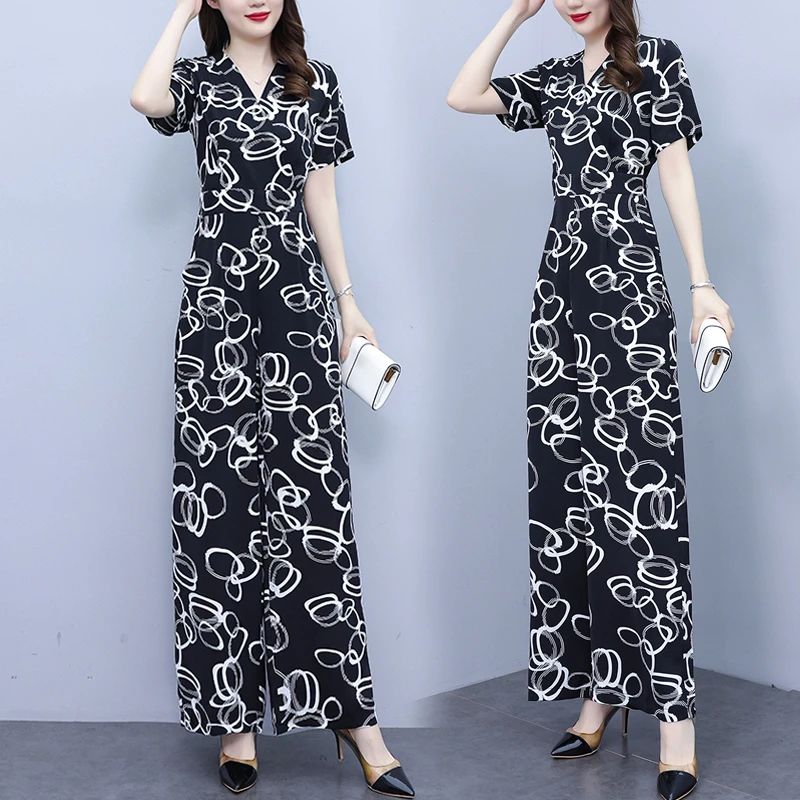 高级感阔腿连体裤套装女夏季薄款2025时尚连身裤气质女神范连衣裤