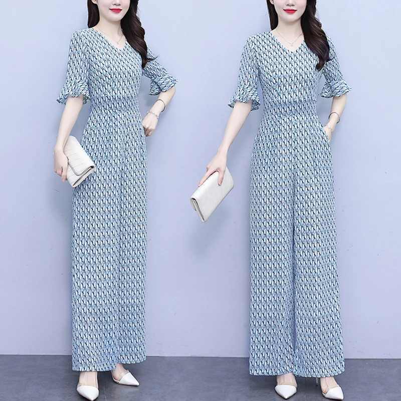 别致高档收腰显瘦雪纺阔腿连体裤套装女夏2024新款时尚气质连衣裤