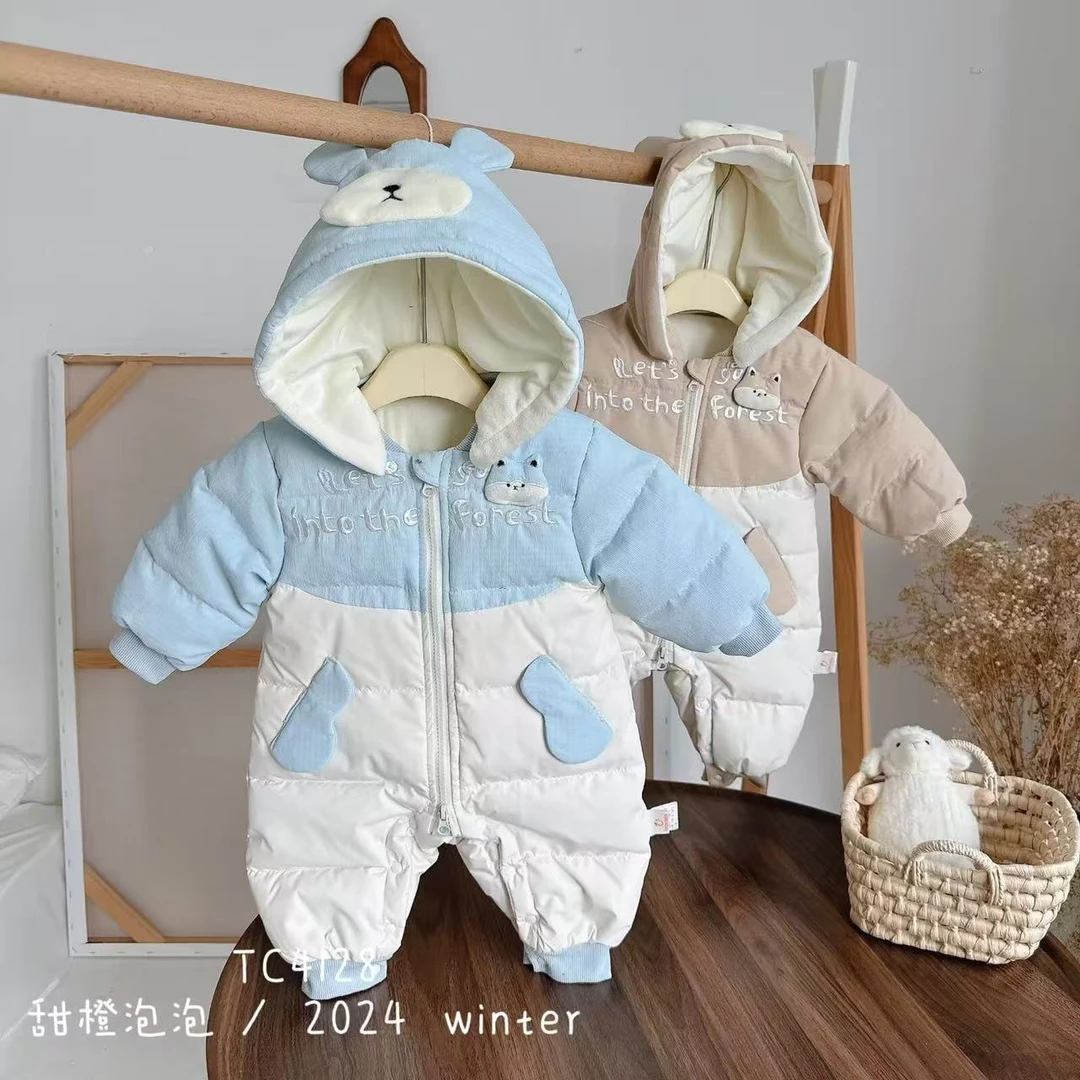 冬款冬季新生儿婴儿宝宝柯基小狗字母白鸭绒羽绒服4128