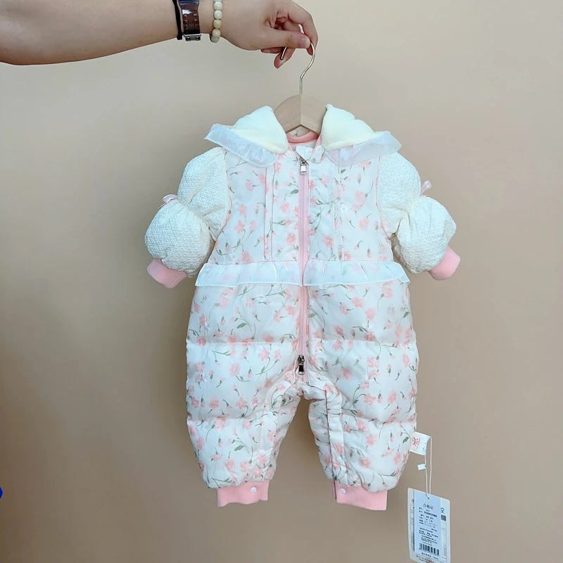 秋冬韩系清新碎花欧根纱羽绒爬服6513