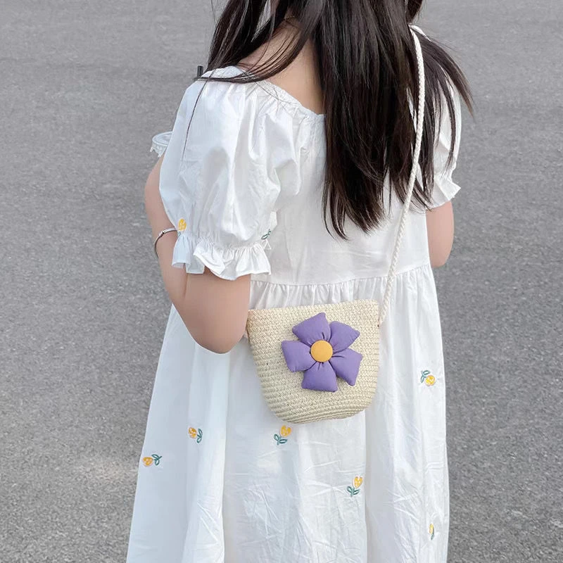 花朵草编包女童小众轻便携带儿童可爱款式小挎包新款宝宝小潮包包