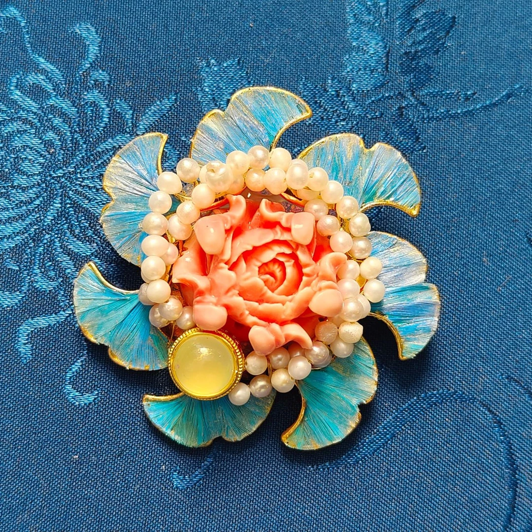 合金羽毛胸针 闻丝生绣非遗点翠纯手工精品古典宫廷风收藏品胸针