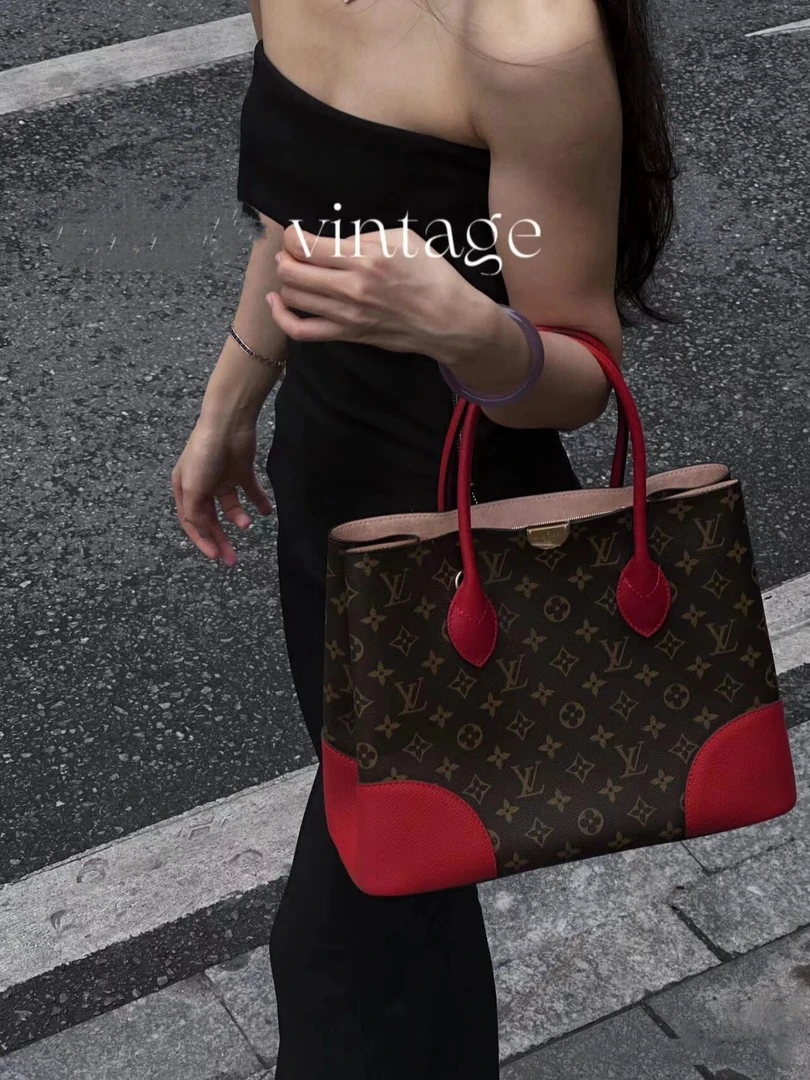 95新 LouisVuitton/路易威登 LV红拼老花托特手提包flandrin系列
