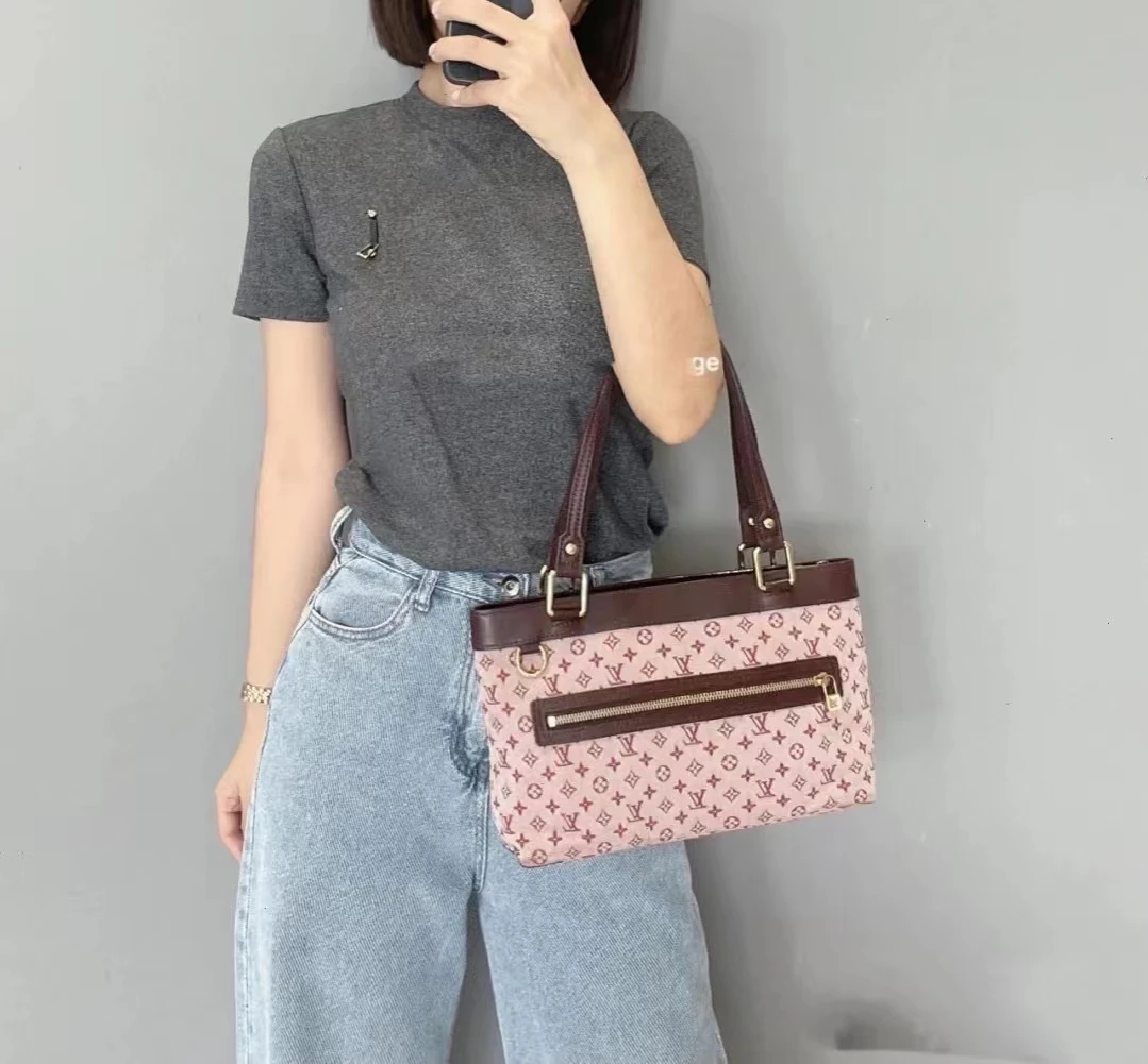 90新 LouisVuitton/路易威登 LV老花粉色丹宁手提包经典百搭
