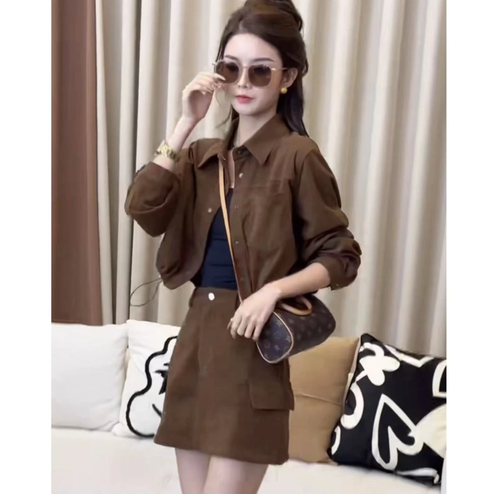 春秋装新款洋气气质长袖韩版显瘦网红时尚休闲百搭外套短裙两件套