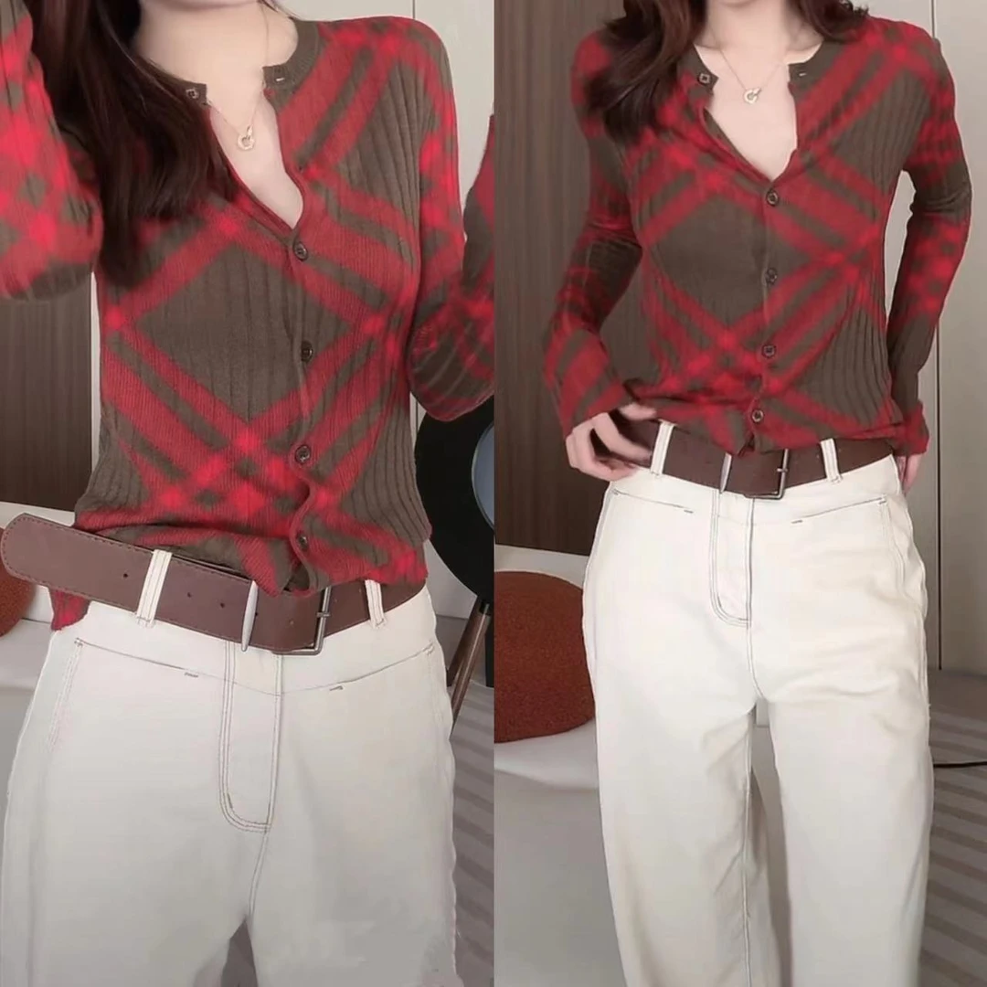 2024早秋法式小众休闲毛衣开衫拼接条纹针织衫内搭小个子上衣女